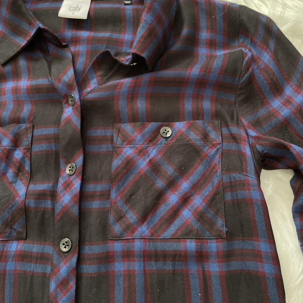 CAbi Flannel Peplum Top Plaid Check Button Down Shirt Ruffle Hem Medium - Picture 4 of 11
